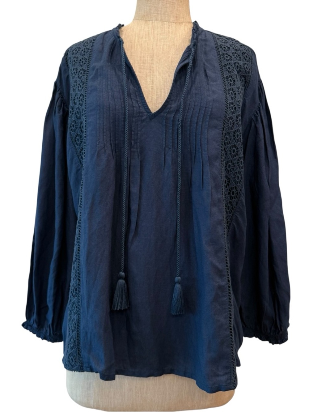 Sundance linen blend tassel bohemian blouse